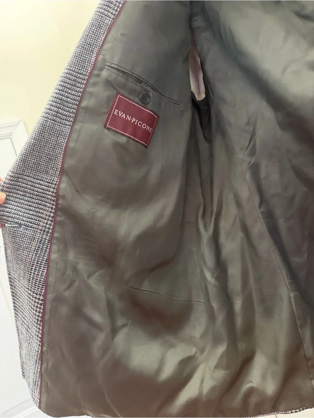 Evan Picone Gray Glen Plaid Double-Breasted Sport Coat
